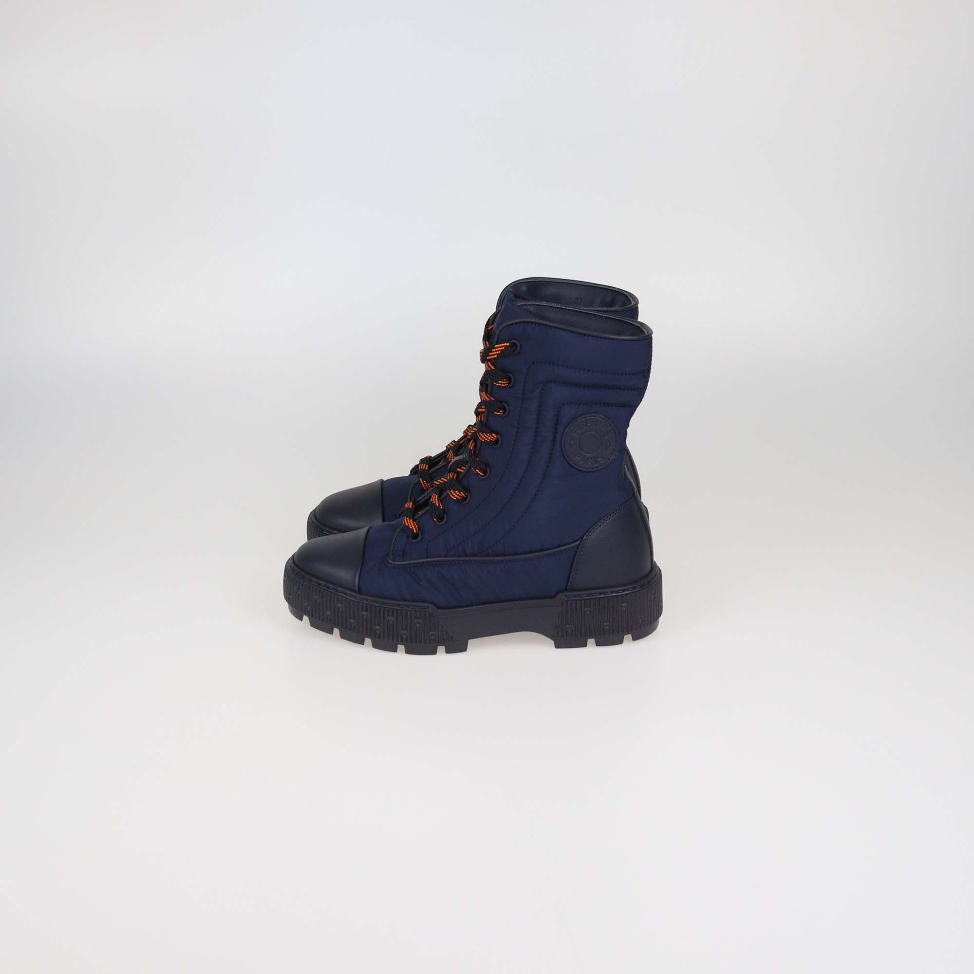 Hermes Black Leather and Nylon Fresh Combat Boots