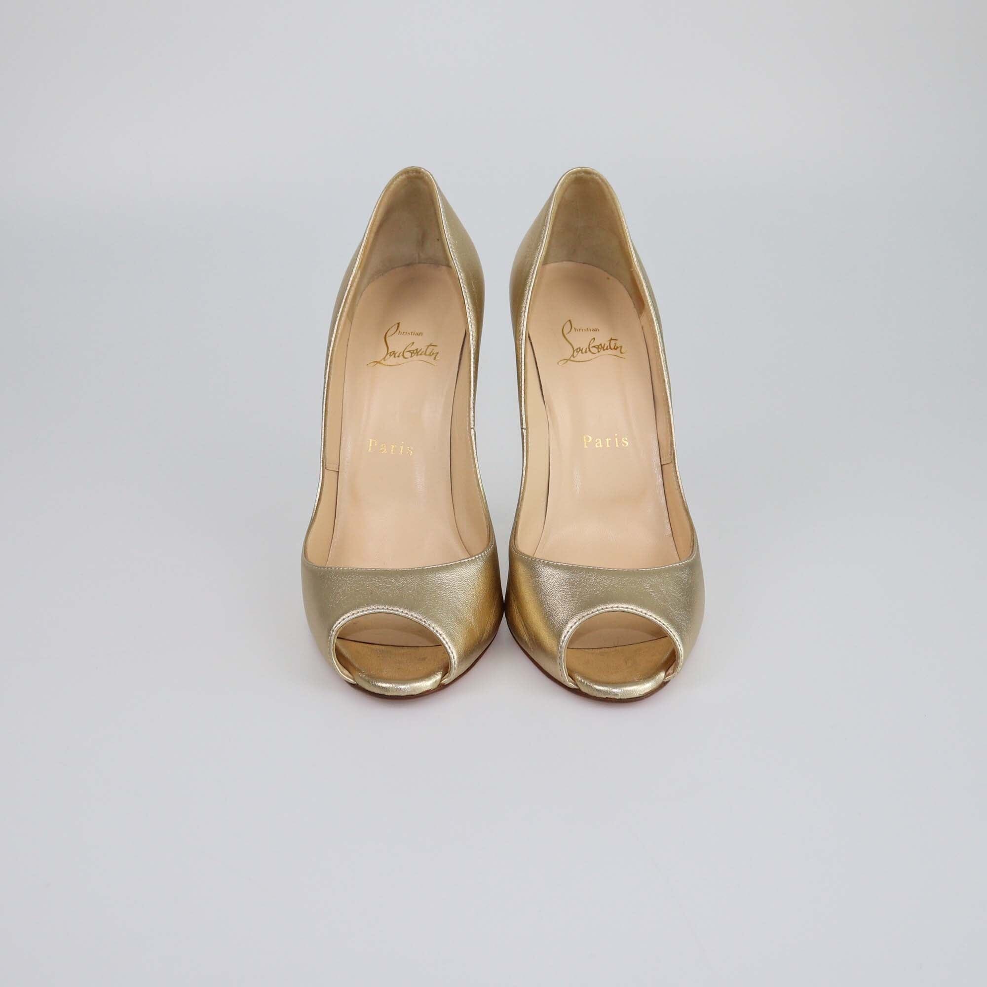 Christian Louboutin Gold New Very Prive Wavy Heel Peep Toe Pumps