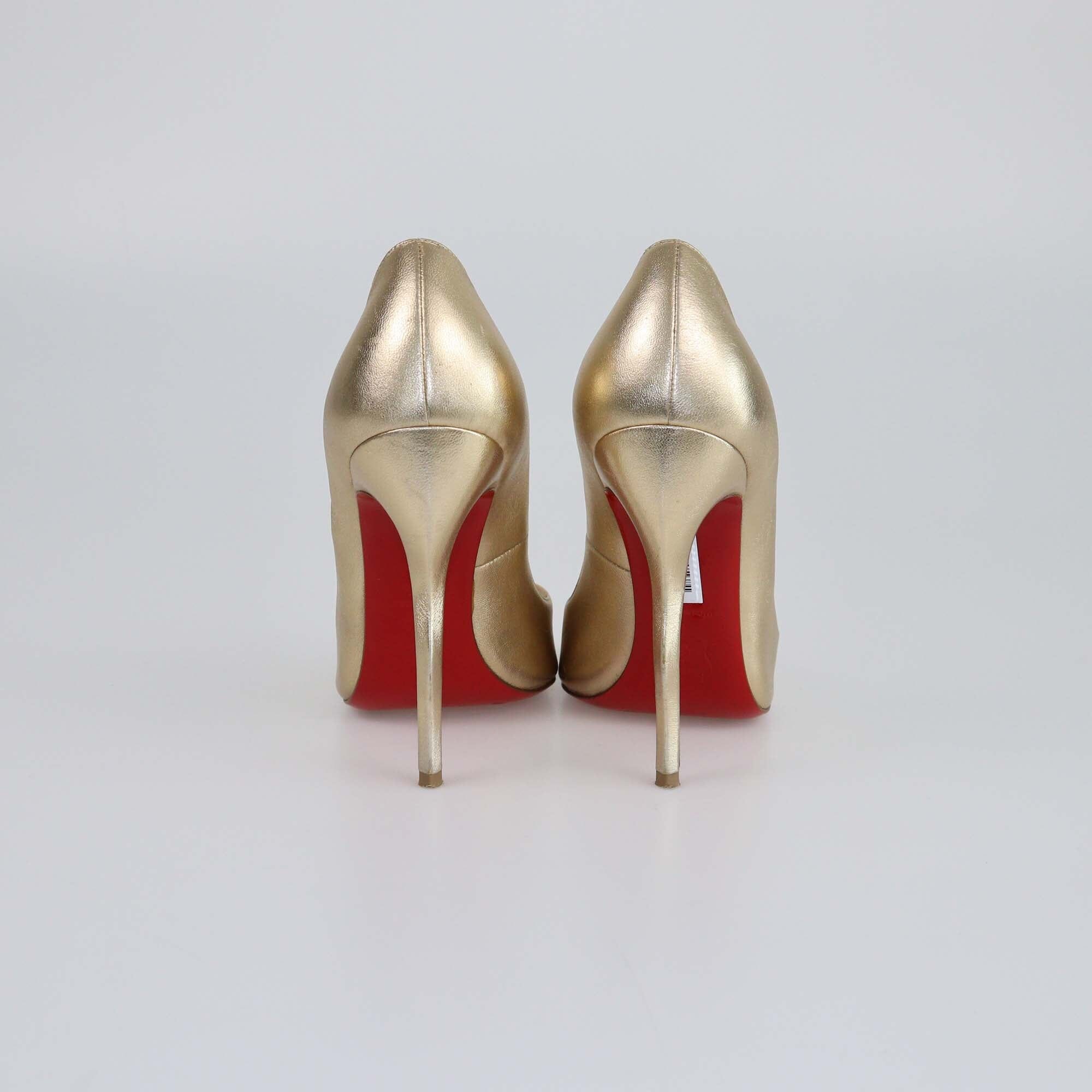 Christian Louboutin Gold New Very Prive Wavy Heel Peep Toe Pumps Womens Christian Louboutin 