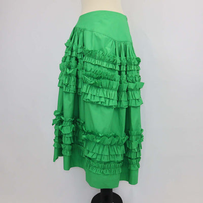 Molly Goddard Green Cotton Ruffled Midi Skirt