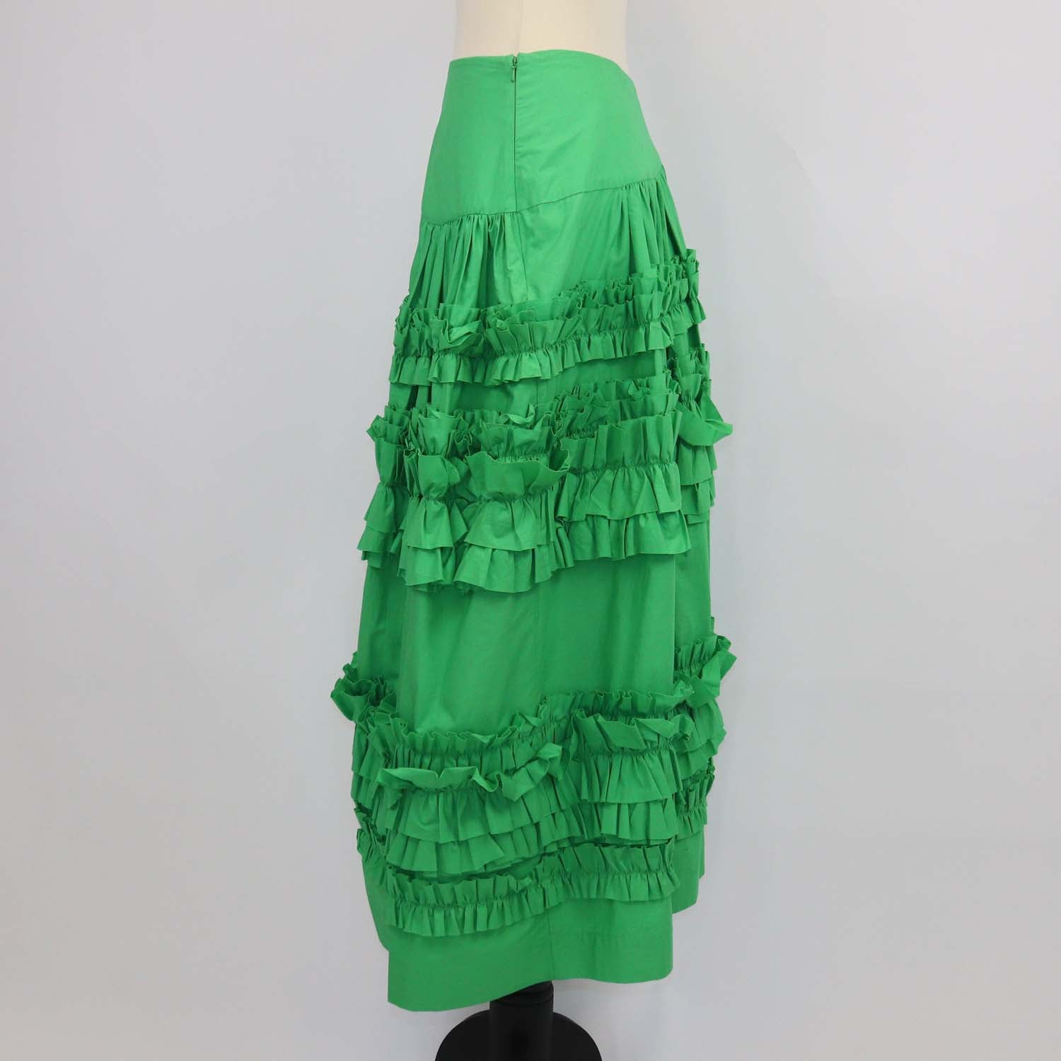 Molly Goddard Green Cotton Ruffled Midi Skirt