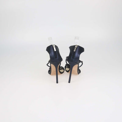 Jimmy Choo Navy Blue Shimmering Leather Tetrus Crystal Embellished Strappy Sandals