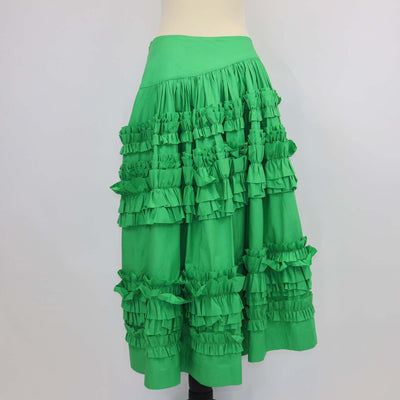 Molly Goddard Green Cotton Ruffled Midi Skirt