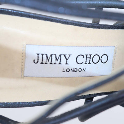 Jimmy Choo Navy Blue Shimmering Leather Tetrus Crystal Embellished Strappy Sandals