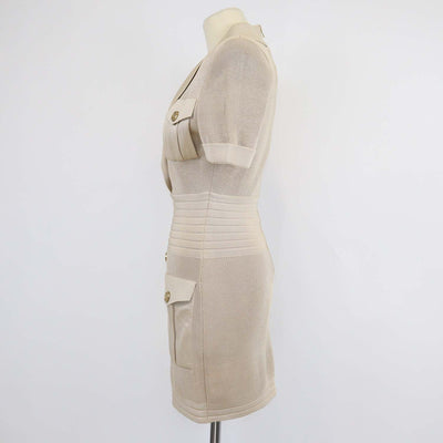 Balmain Beige Viscose Knitted Short Sleeve Mini Dress