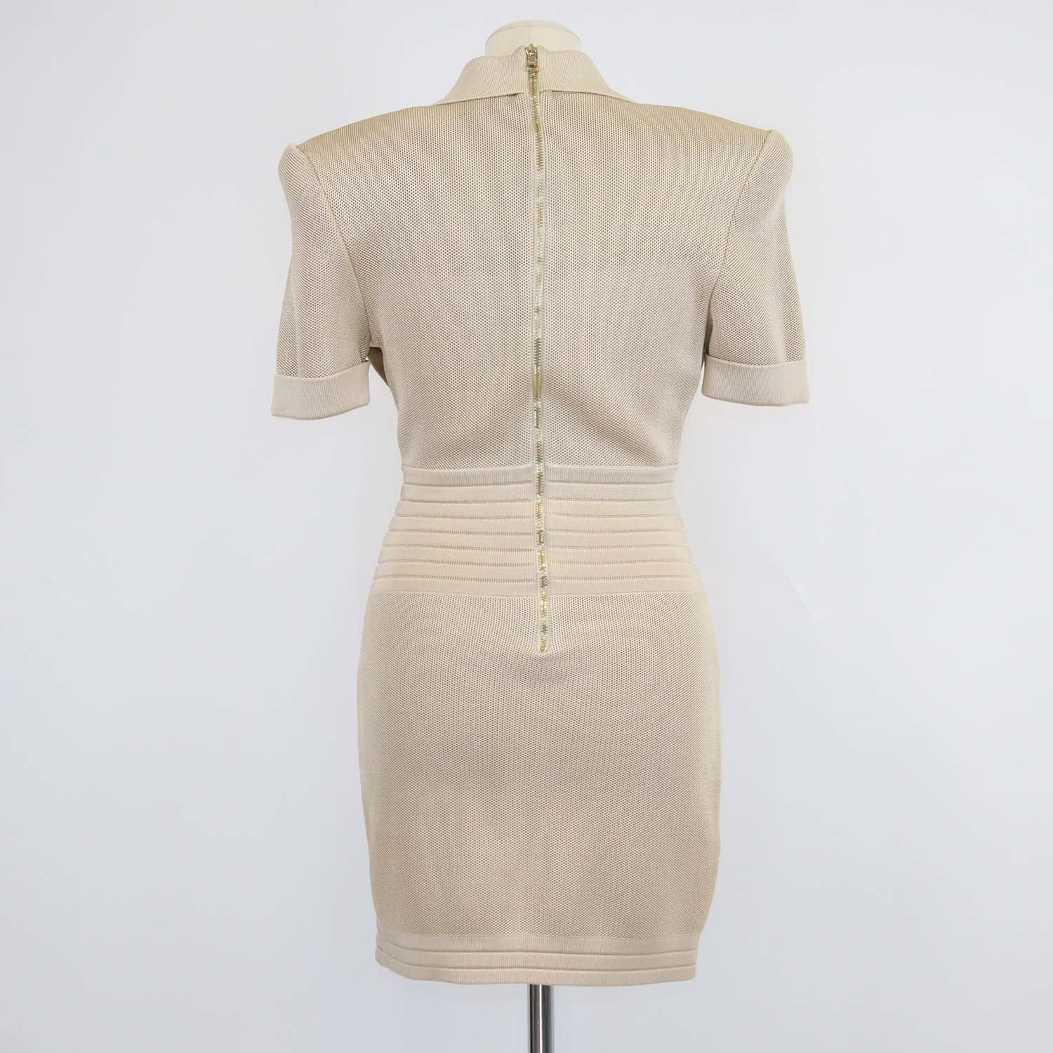Balmain Beige Viscose Knitted Short Sleeve Mini Dress