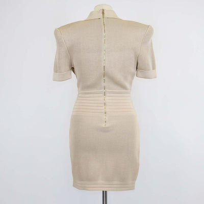 Balmain Beige Viscose Knitted Short Sleeve Mini Dress