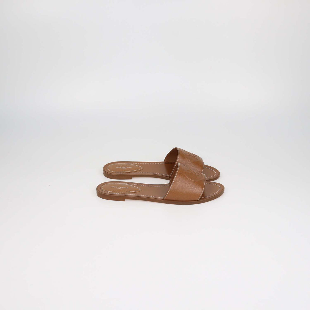 Louis Vuitton Brown Leather Lock It Flat Sandals