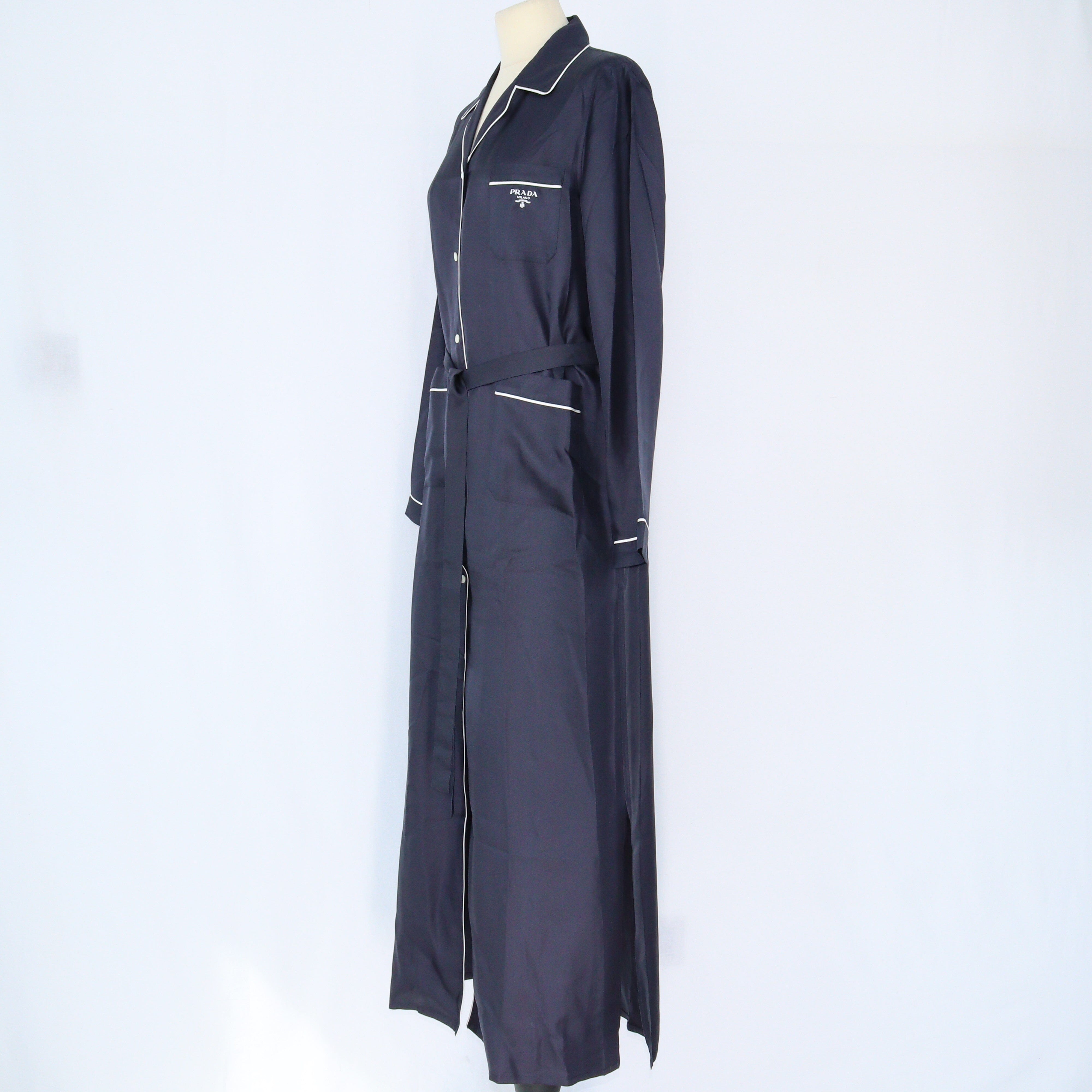 Black Belted Long Sleeve Maxi Dress Clothings Prada 