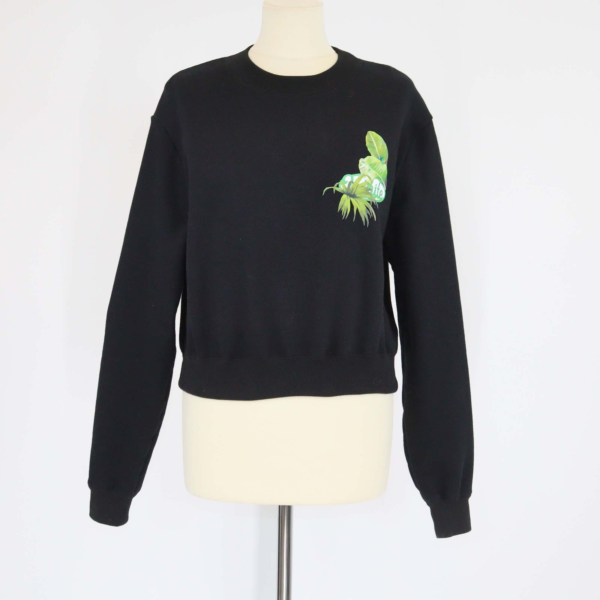 Off-White Black Floral Print Leaf Cotton Long Sleeve Sweatshirt