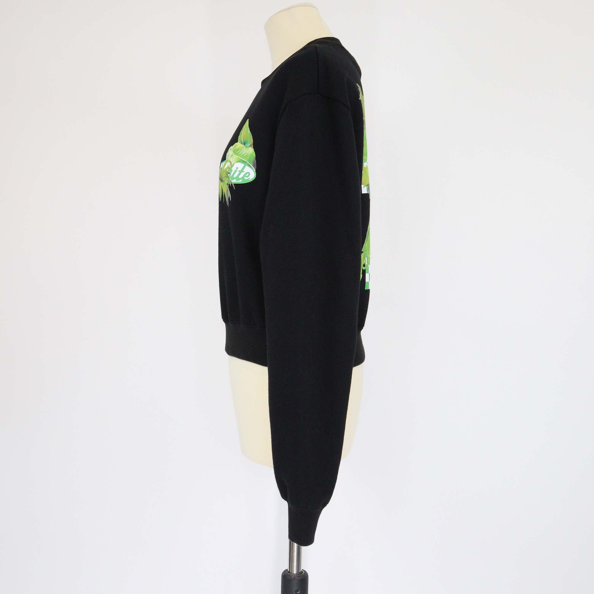 Off-White Black Floral Print Leaf Cotton Long Sleeve Sweatshirt