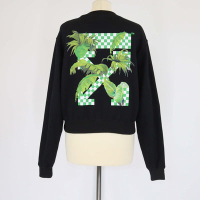 Off-White Black Floral Print Leaf Cotton Long Sleeve Sweatshirt