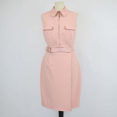 Elisabetta Franchi Pink Crepe Belt Sleeveless Dress