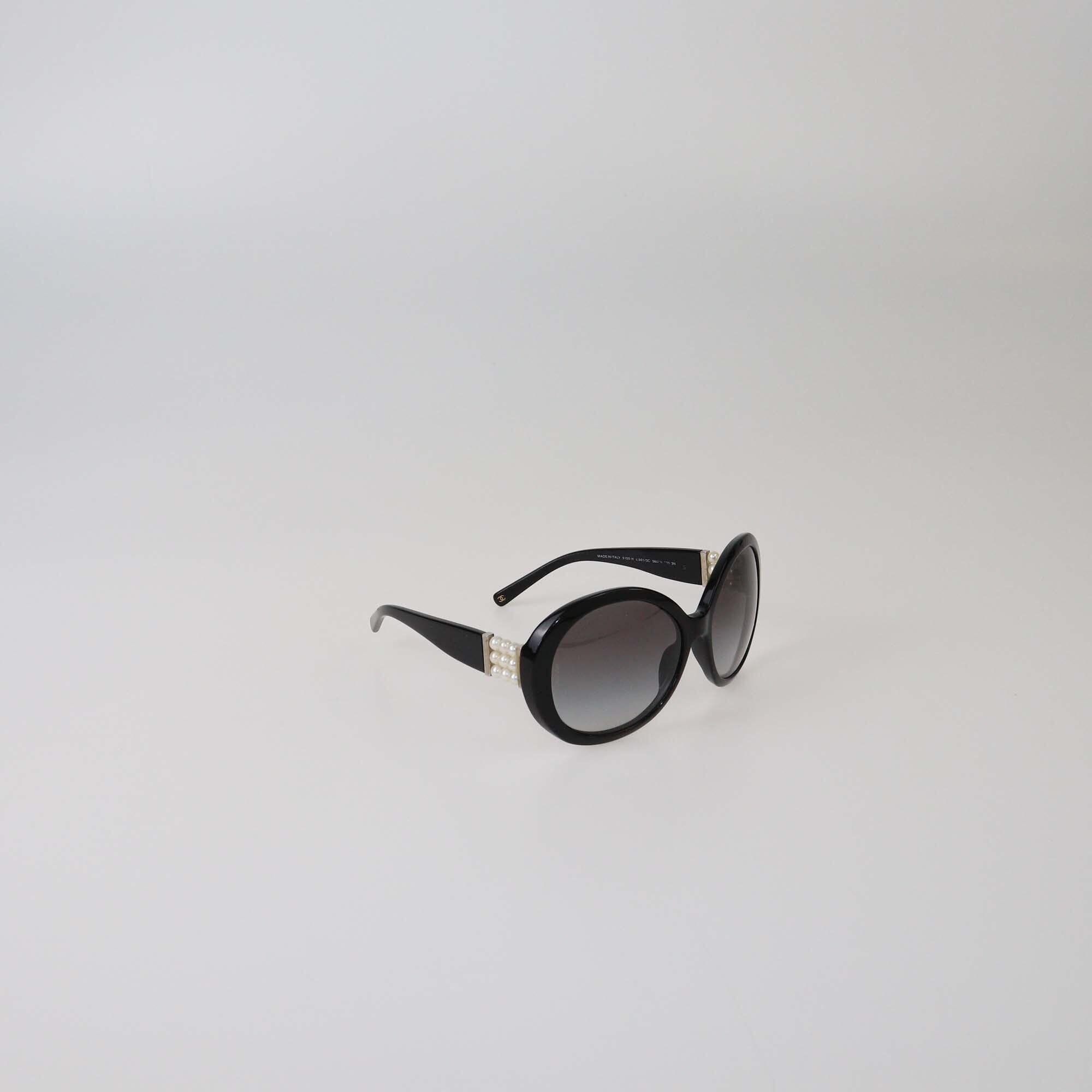 Chanel Black Gradient Pearl Round Sunglasses Womens Chanel 