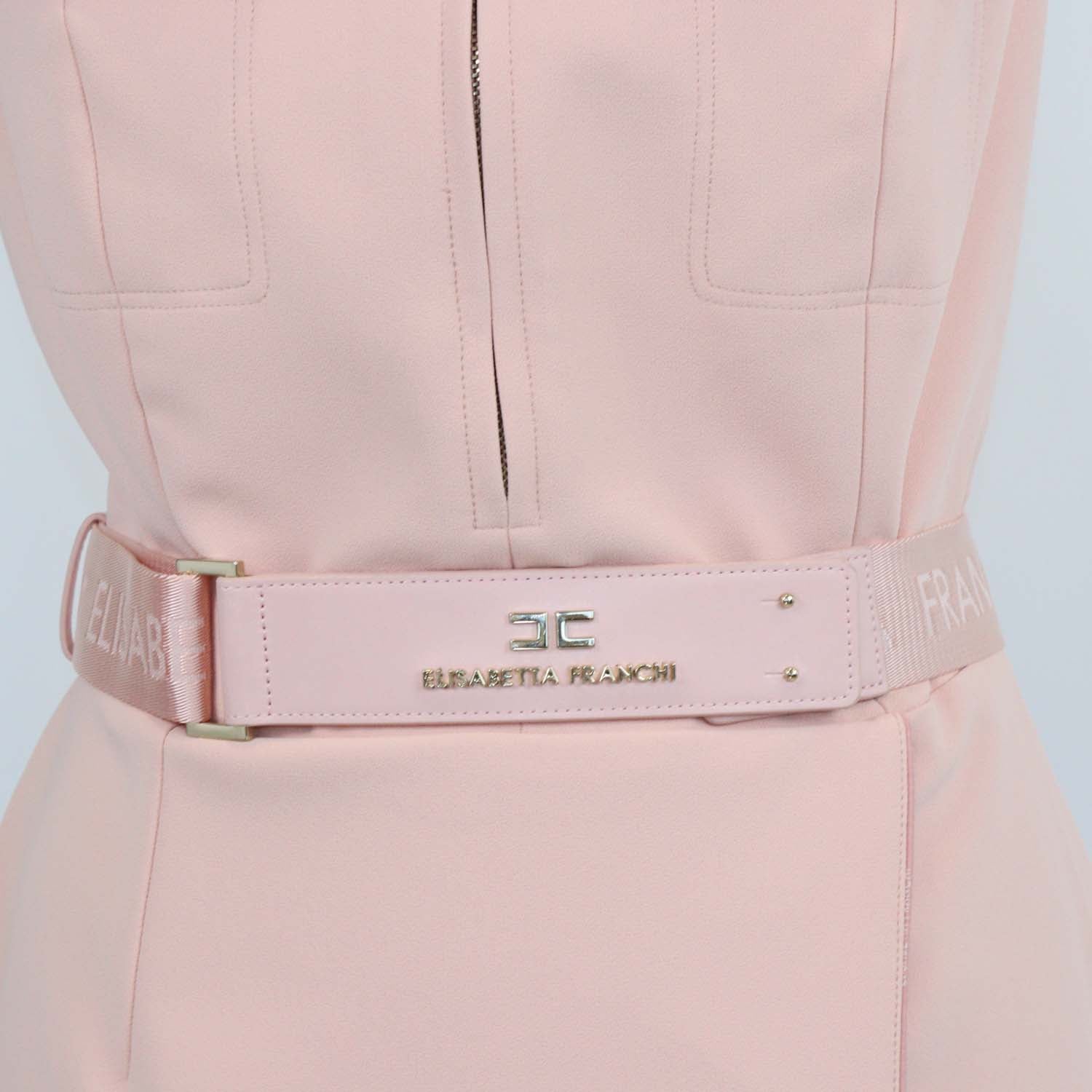 Elisabetta Franchi Pink Crepe Belt Sleeveless Dress