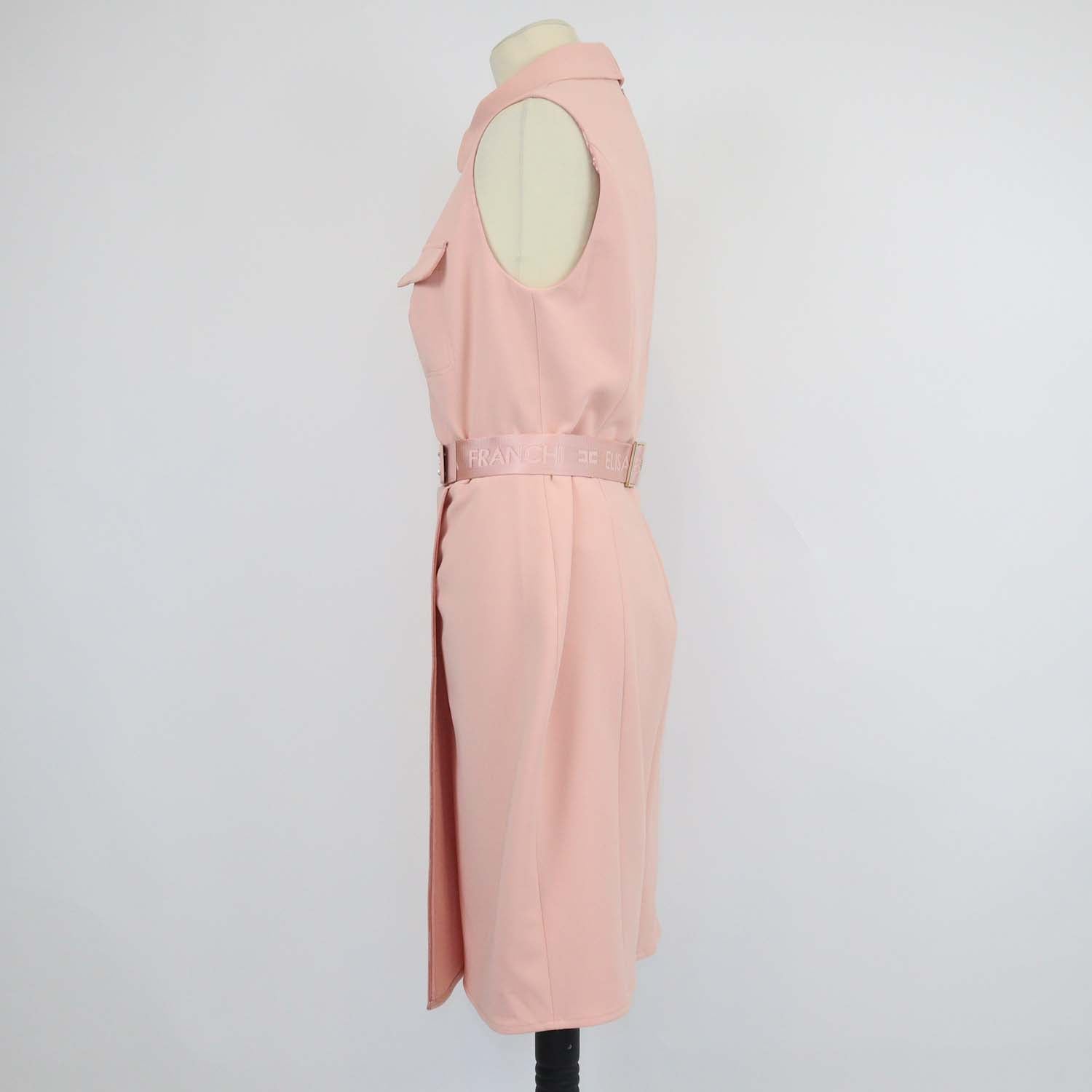 Elisabetta Franchi Pink Crepe Belt Sleeveless Dress