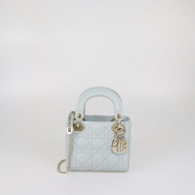 Christian Dior Mint Green Cannage Leather Mini Lady Dior Tote