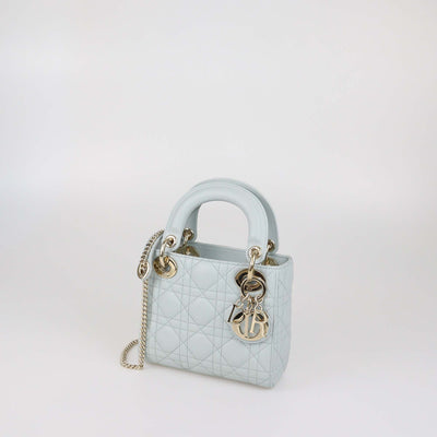 Christian Dior Mint Green Cannage Leather Mini Lady Dior Tote