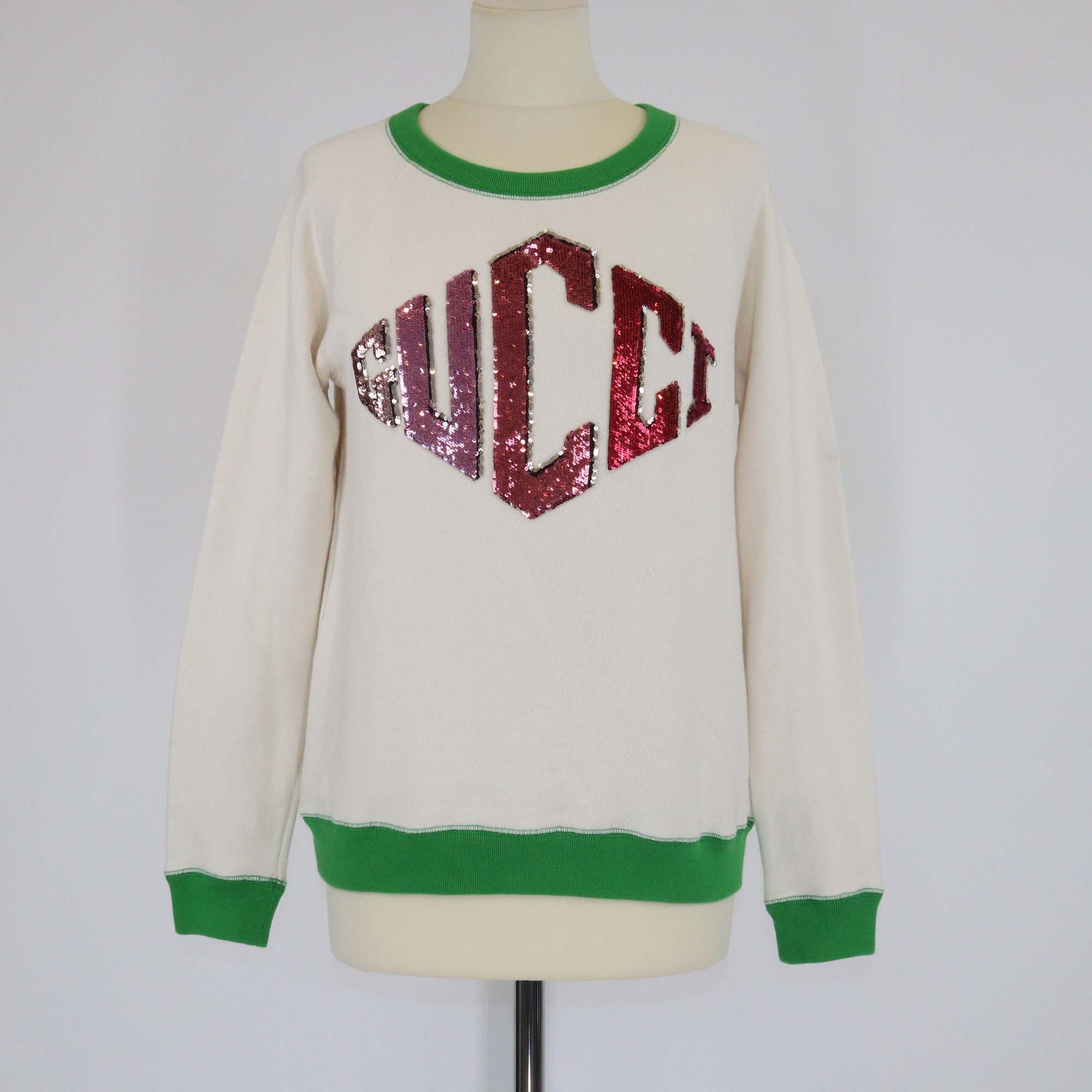 Gucci Tri Color Cotton Sequined Logo Long Sleeve Sweatshirt