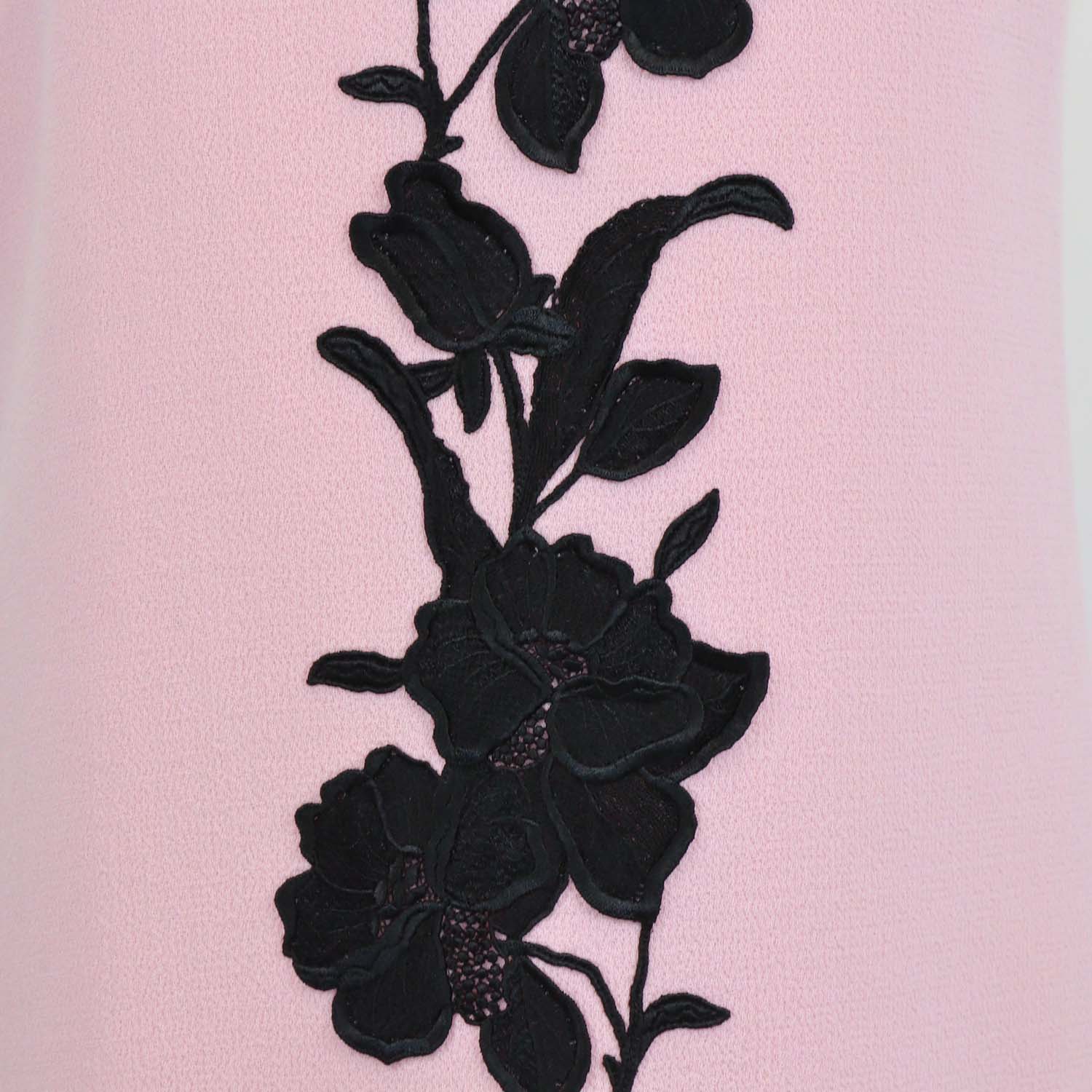 Dolce & Gabbana Pink Wool Floral Applique Midi Dress