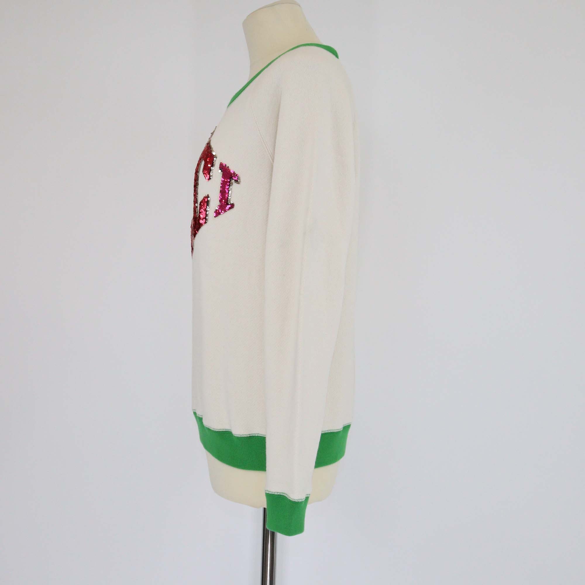 Gucci Tri Color Cotton Sequined Logo Long Sleeve Sweatshirt