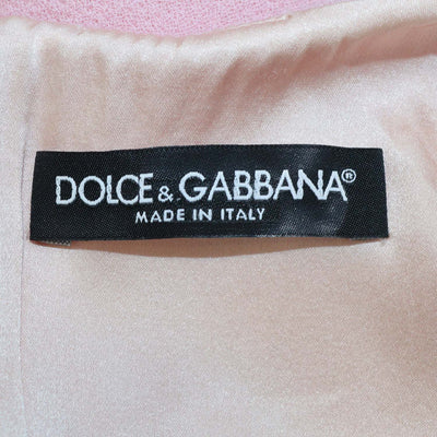 Dolce & Gabbana Pink Wool Floral Applique Midi Dress