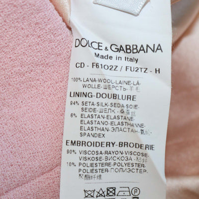 Dolce & Gabbana Pink Wool Floral Applique Midi Dress
