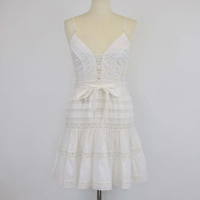 Zimmermann White Cotton Lace Paneled Mini Dress