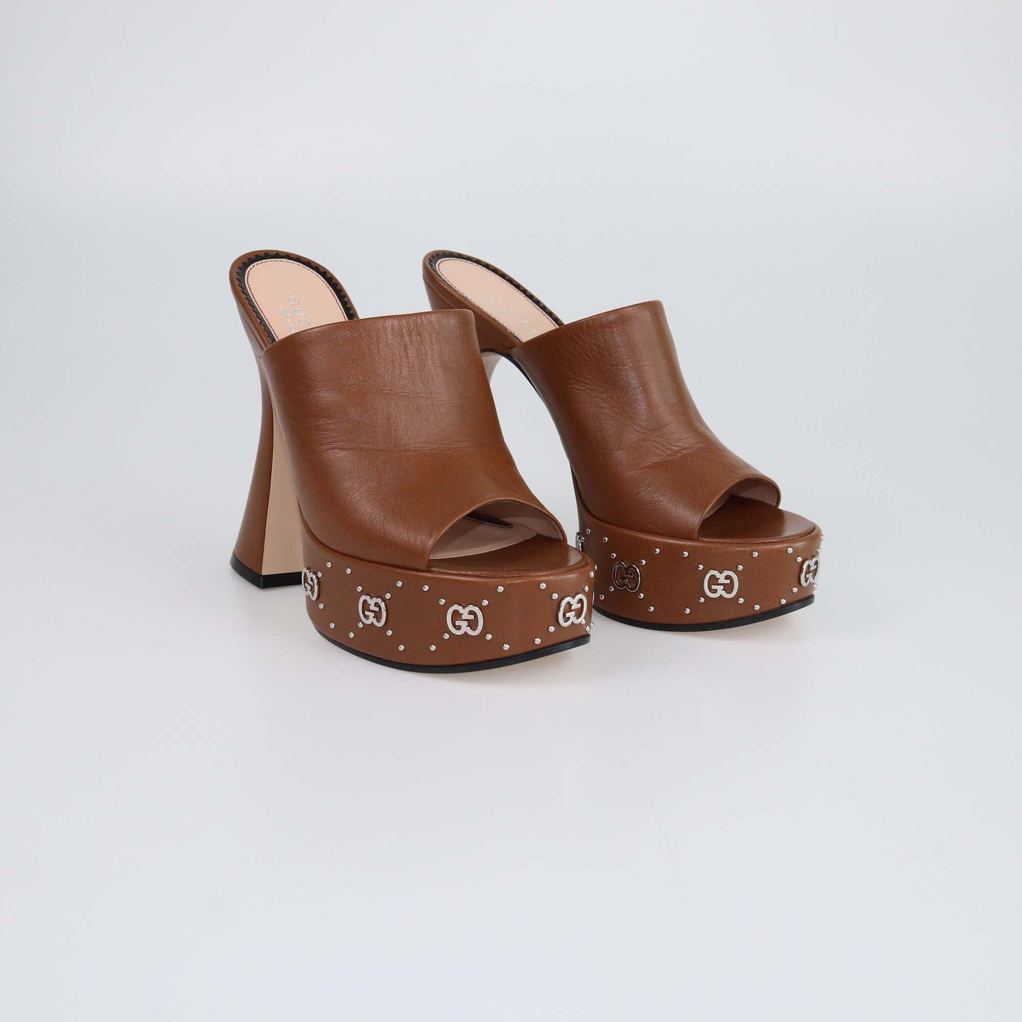 Gucci Brown Platform Slide Sandals Womens Gucci 