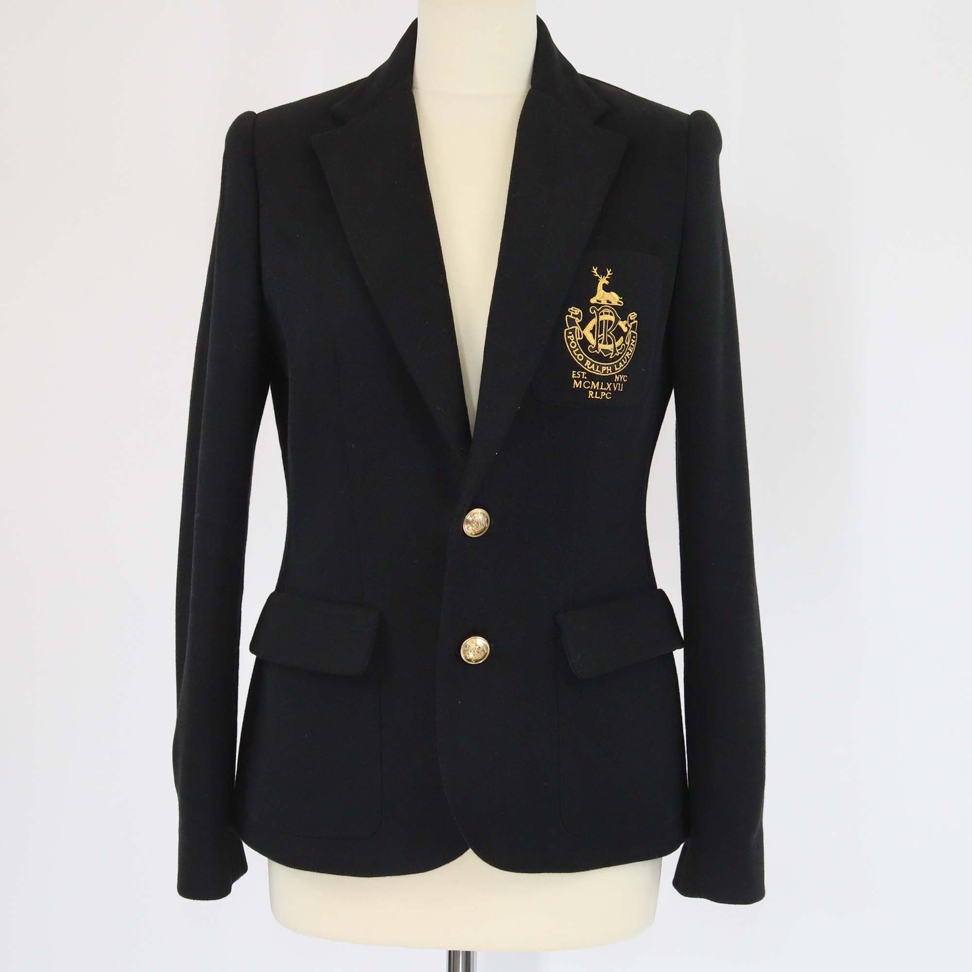 Polo Ralph Lauren Black Crest Logo Embroidered Cotton Blend Single Breasted Blazer