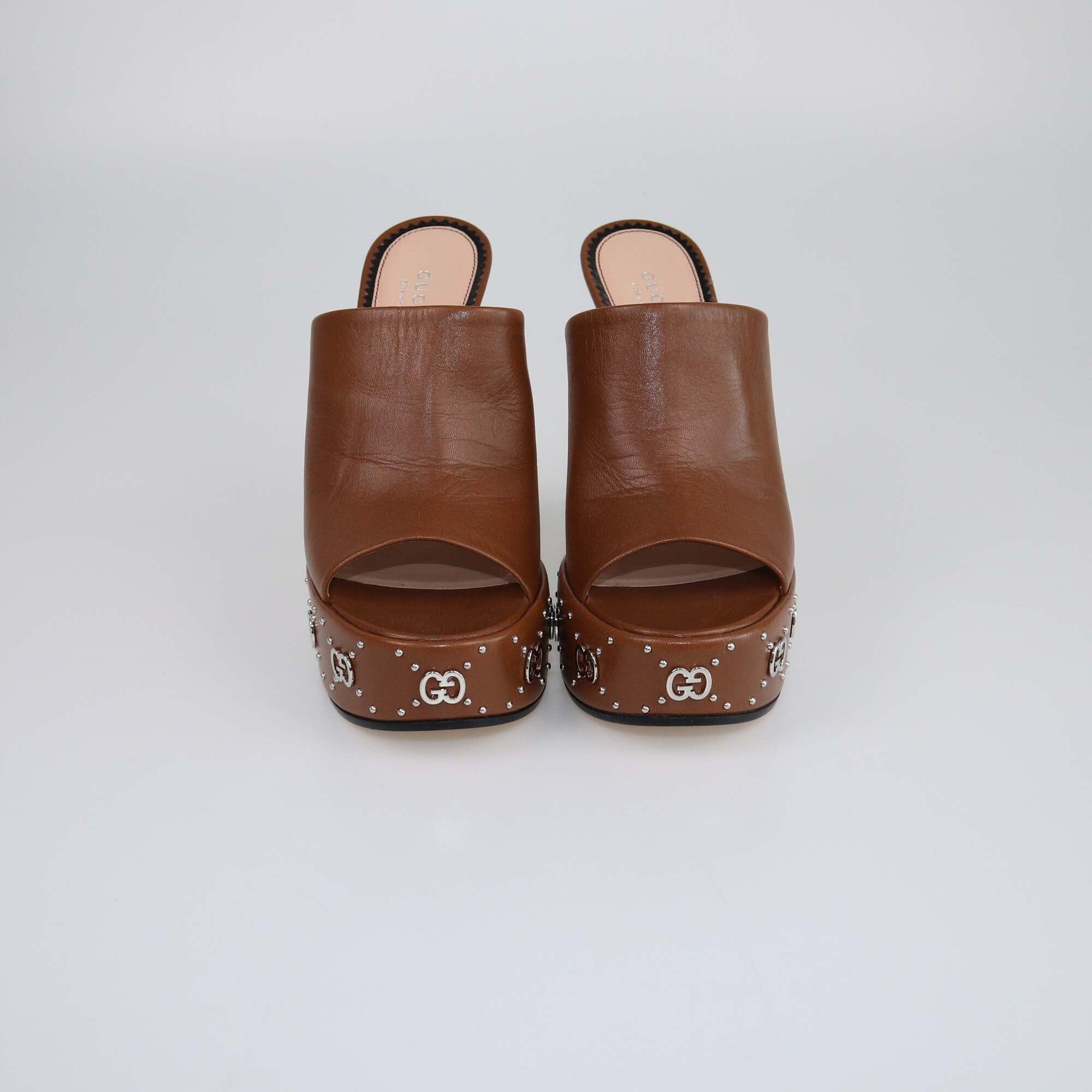 Gucci Brown Platform Slide Sandals Womens Gucci 