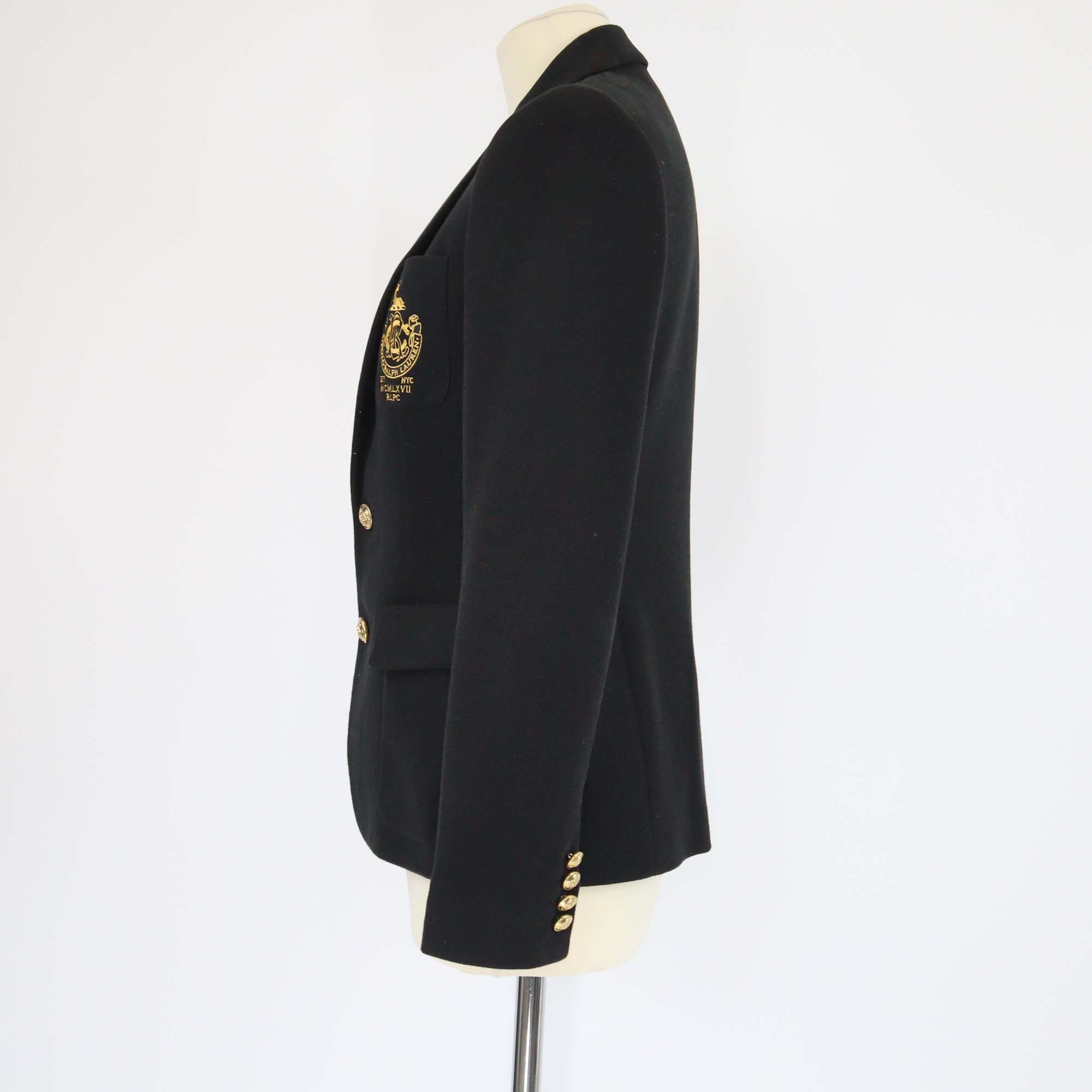 Polo Ralph Lauren Black Crest Logo Embroidered Cotton Blend Single Breasted Blazer