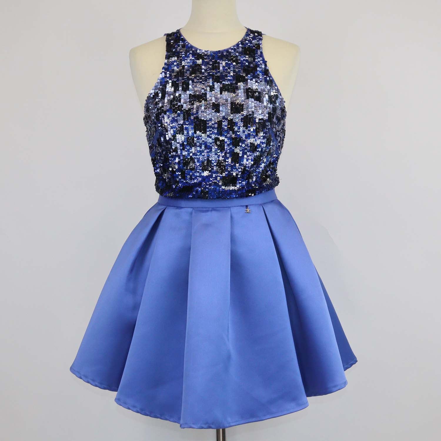 Elisabetta Franchi Blue/Black Polyamide Sequined Mini Dress