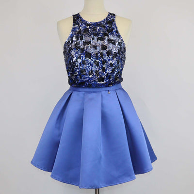 Elisabetta Franchi Blue/Black Polyamide Sequined Mini Dress
