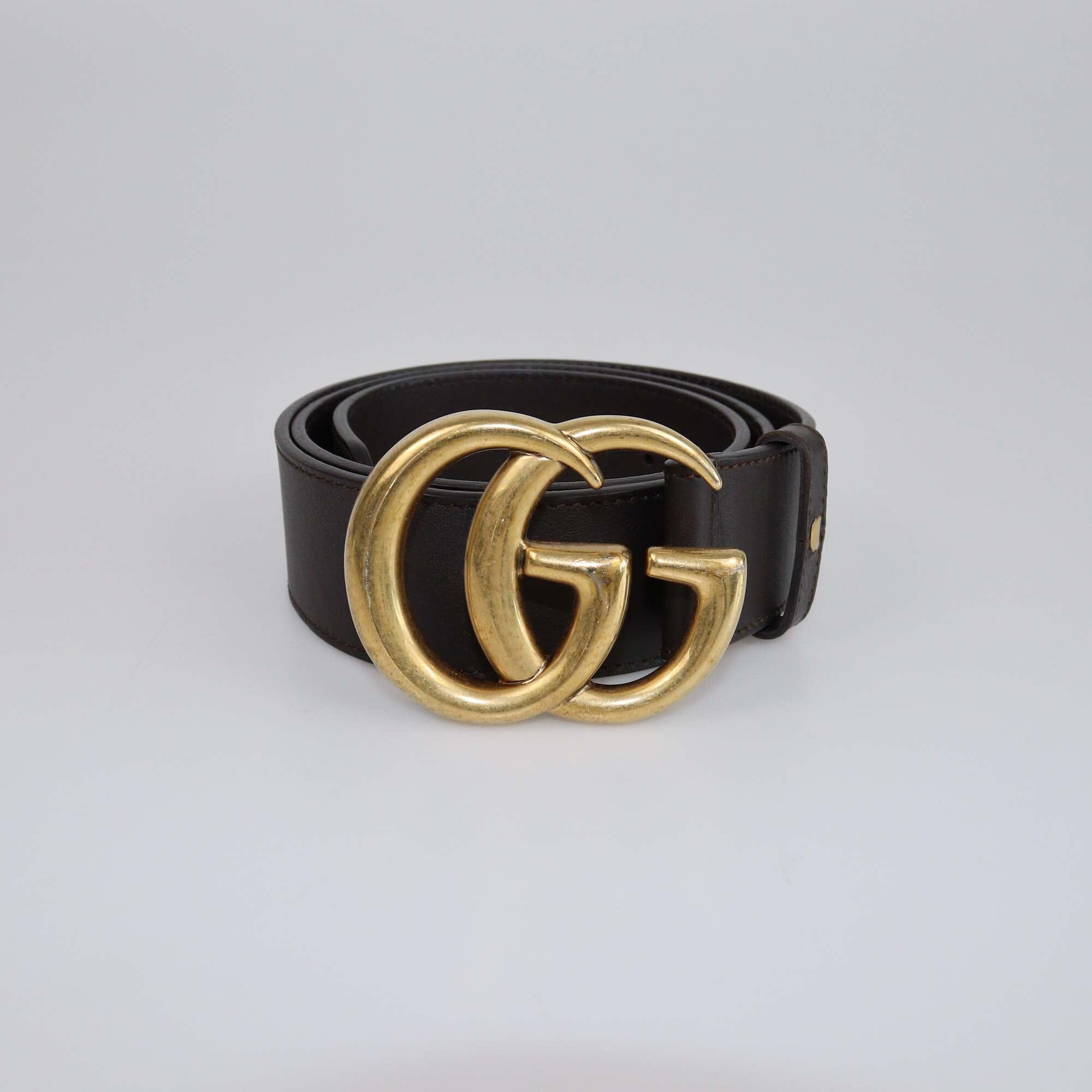 Gucci Dark Brown Double G Reversible Belt Womens Gucci 