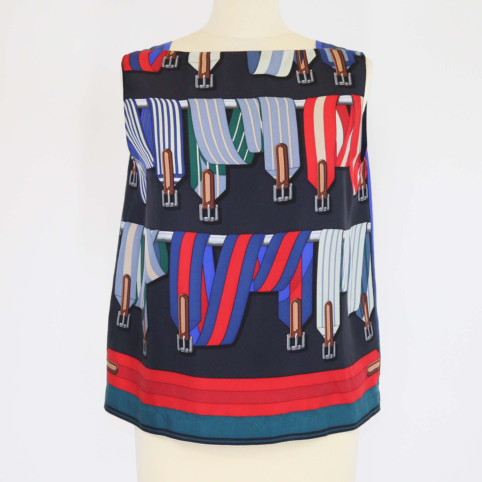Hermes Multicolor Silk Les Sangles Printed Sleeveless Top