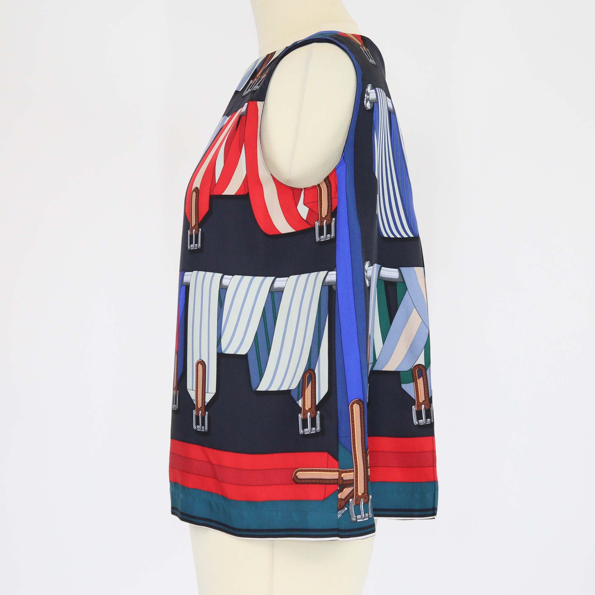 Hermes Multicolor Silk Les Sangles Printed Sleeveless Top
