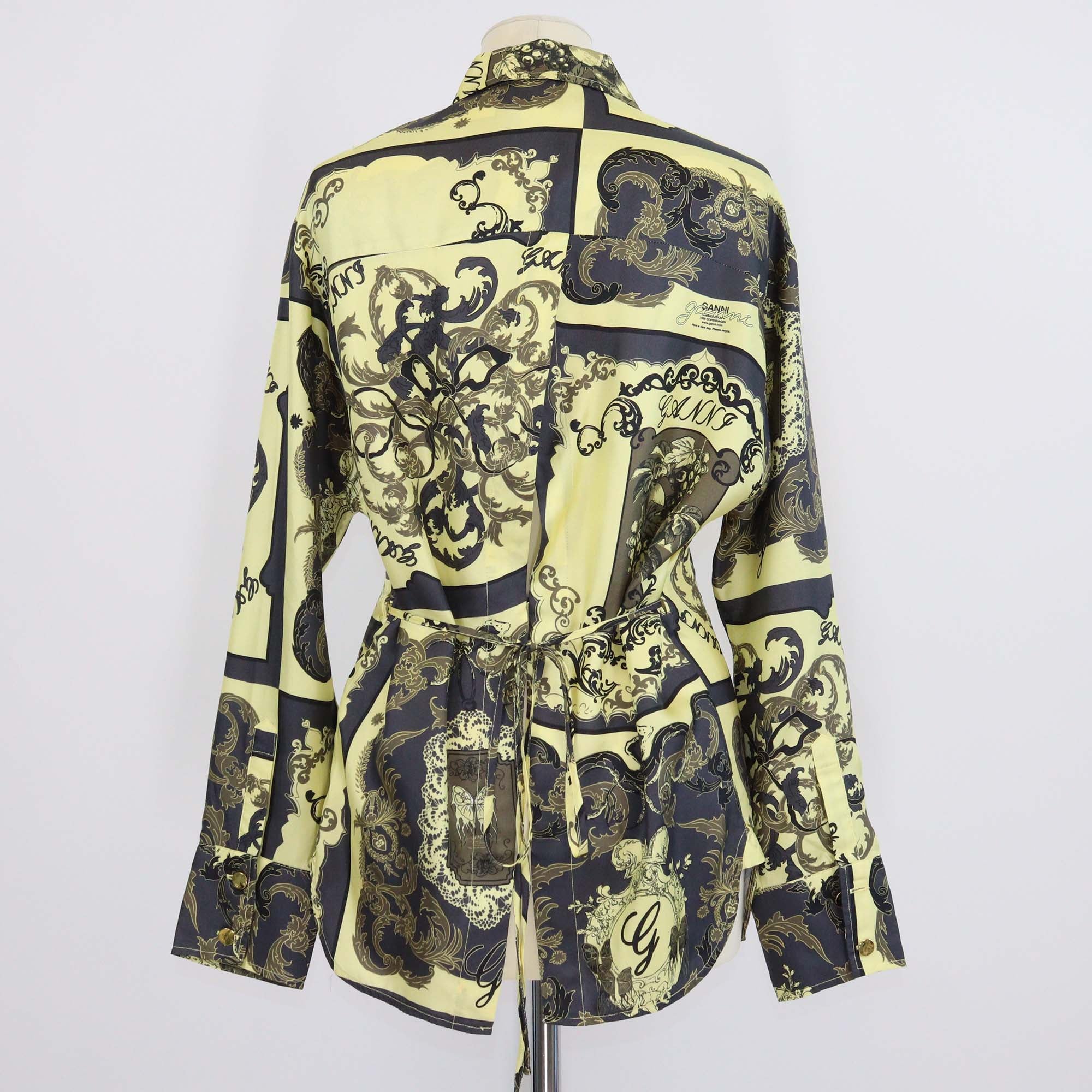 Gianni Versace Black/Gold Silk Printed Back Tie Long Sleeve Shirt