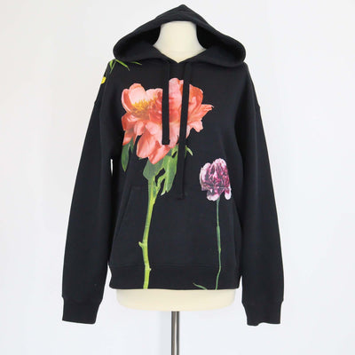 Valentino Black Rose Print Cotton Knit Crew Neck Sweatshirt