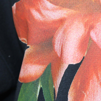 Valentino Black Rose Print Cotton Knit Crew Neck Sweatshirt