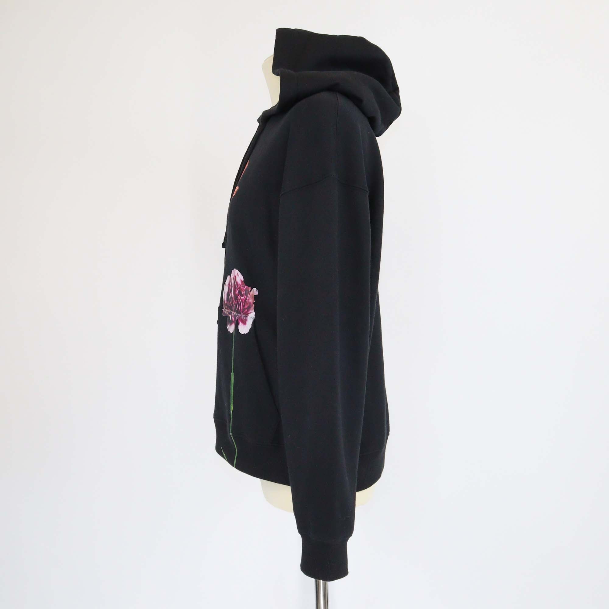 Valentino Black Rose Print Cotton Knit Crew Neck Sweatshirt