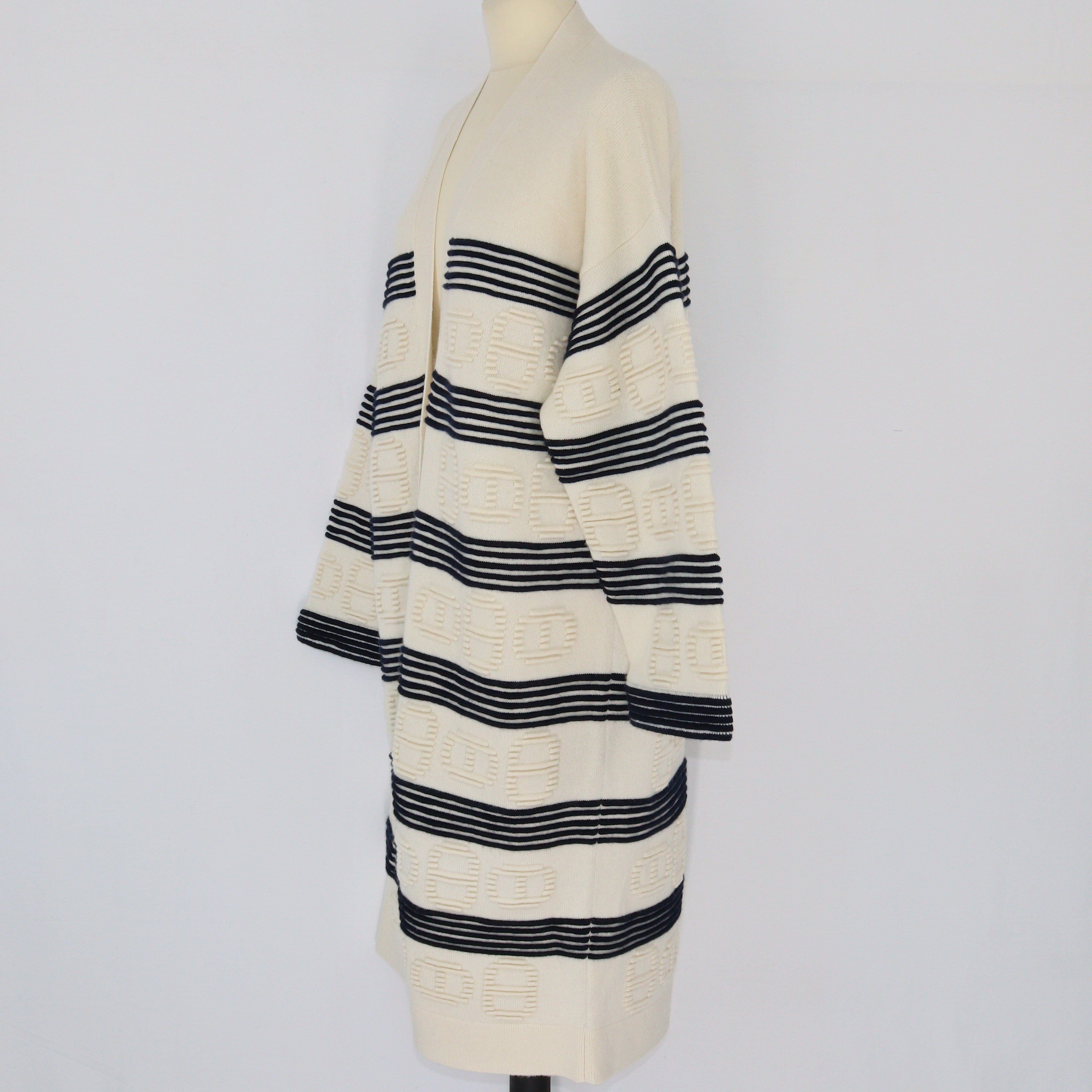 Cream/Black Striped Coat Clothings Hermes 