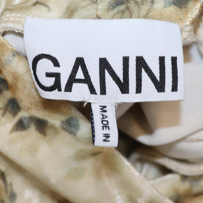 Ganni Perle Beige Floral Print Velour Roll Neck Top