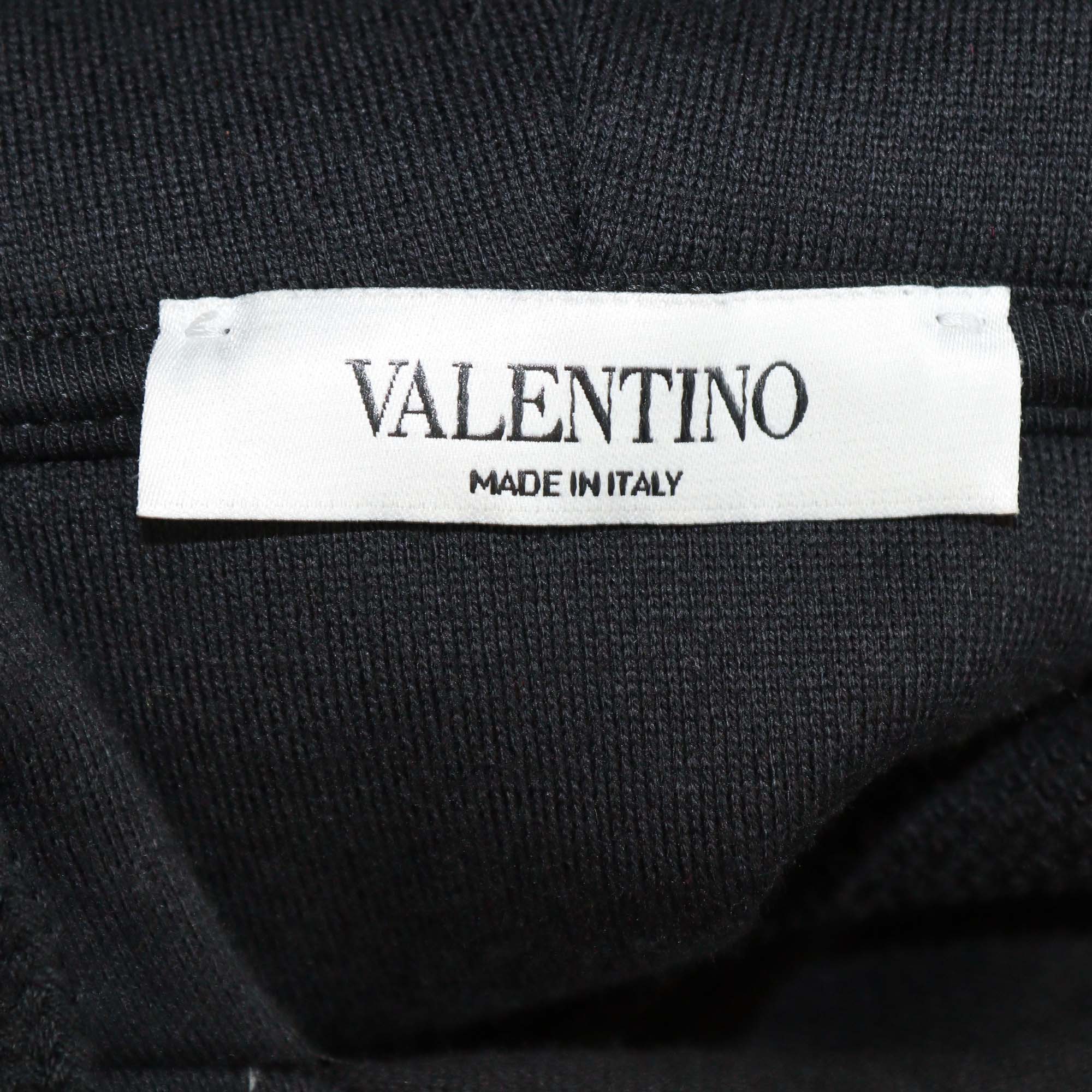 Valentino Black Rose Print Cotton Knit Crew Neck Sweatshirt