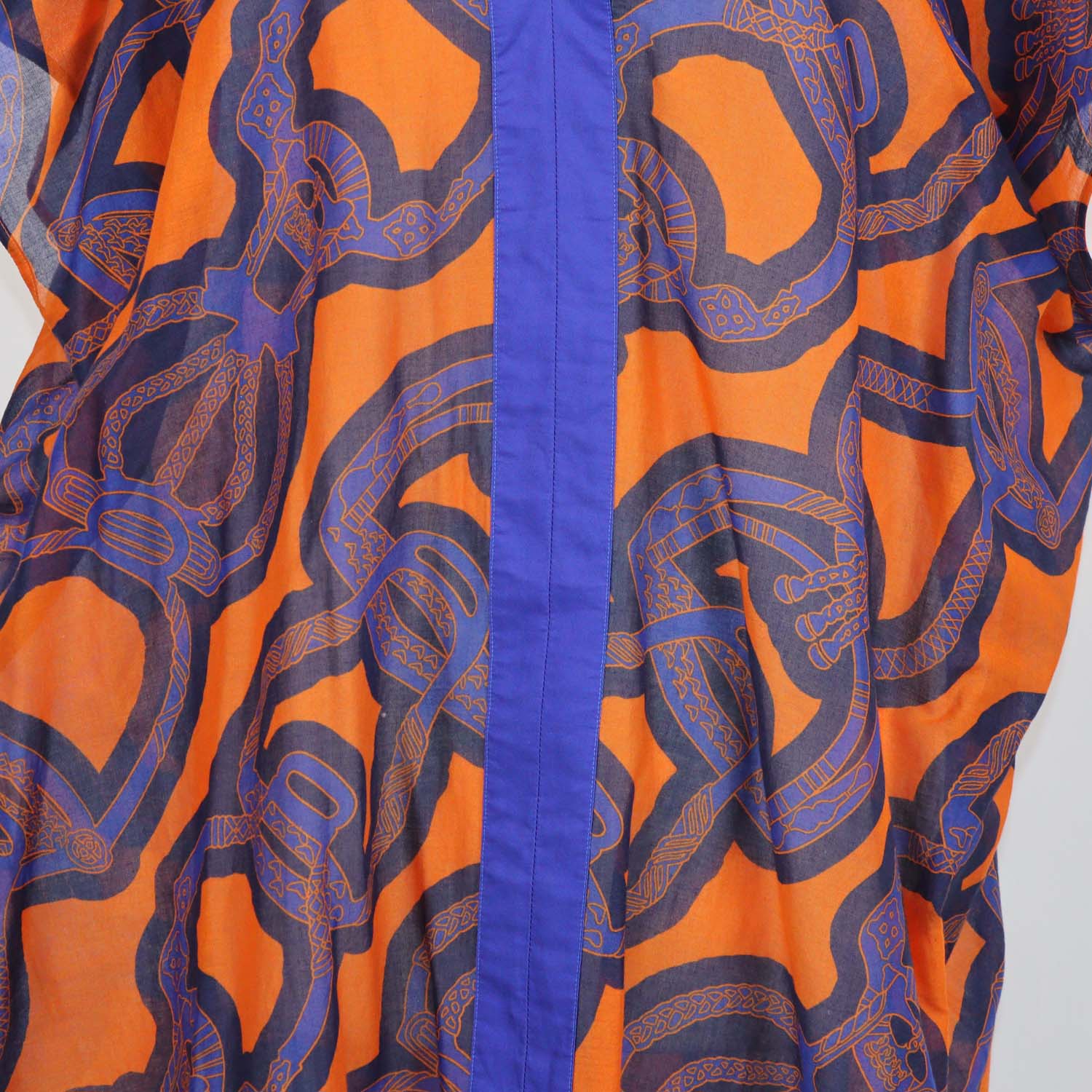 Hermes Blue/Orange Coton Fantaisie d'Étriers Kaftan