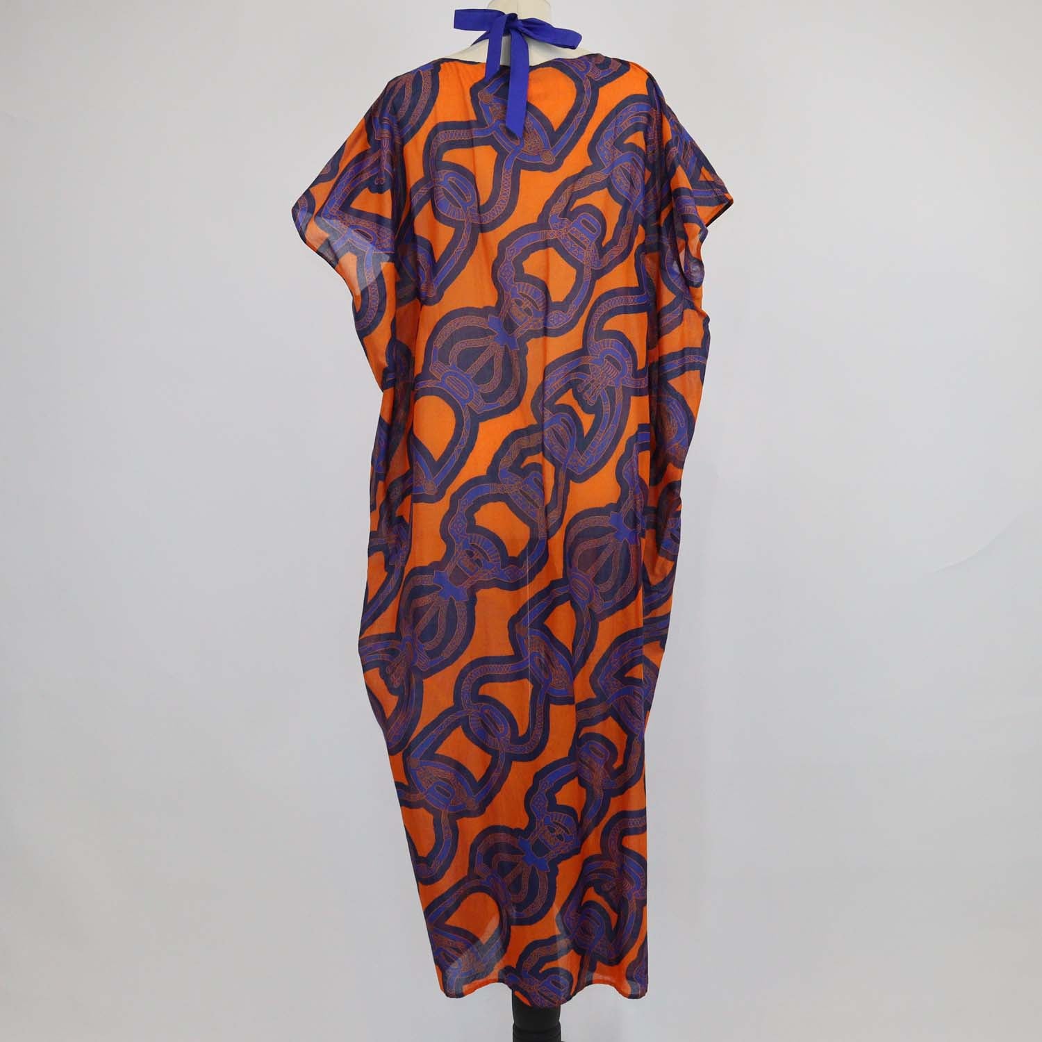 Hermes Blue/Orange Coton Fantaisie d'Étriers Kaftan