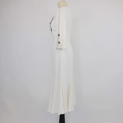 Dolce & Gabbana Off White Blend Viscose Hydrangae Embellished Midi Dress