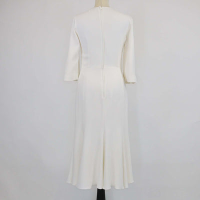 Dolce & Gabbana Off White Blend Viscose Hydrangae Embellished Midi Dress