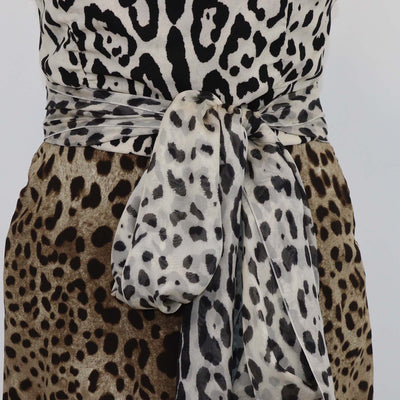 Dolce & Gabbana Brown/Off White Silk Leopard Print Crepe Off-Shoulder Midi Dress