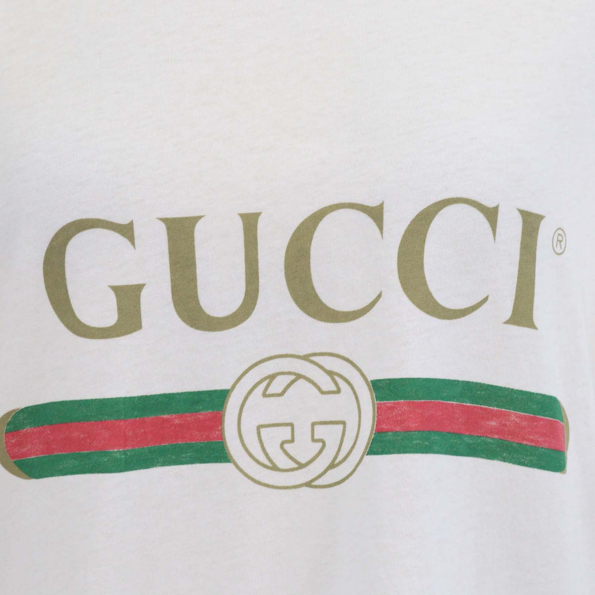 Gucci White Cotton Logo Print Distressed T-Shirt